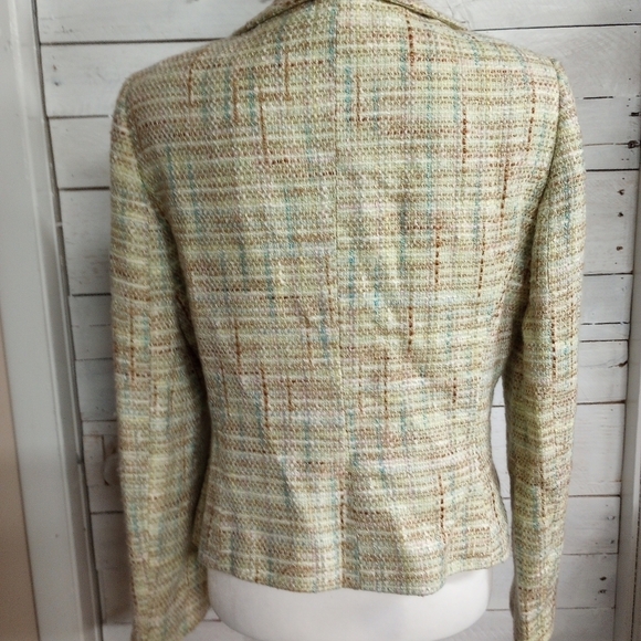 Tahari Arthur S Levine 10PGreen Tweed 3 Button Lined Blazer Padded Shoulders - Picture 4 of 12